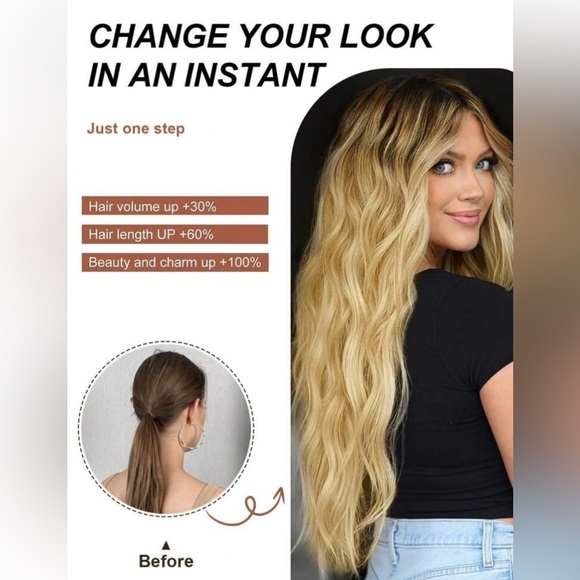 24 In  Clip ins  Hair Extensions  set in Brown roots Blonde - Wavy Human blend - Picture 11 of 12